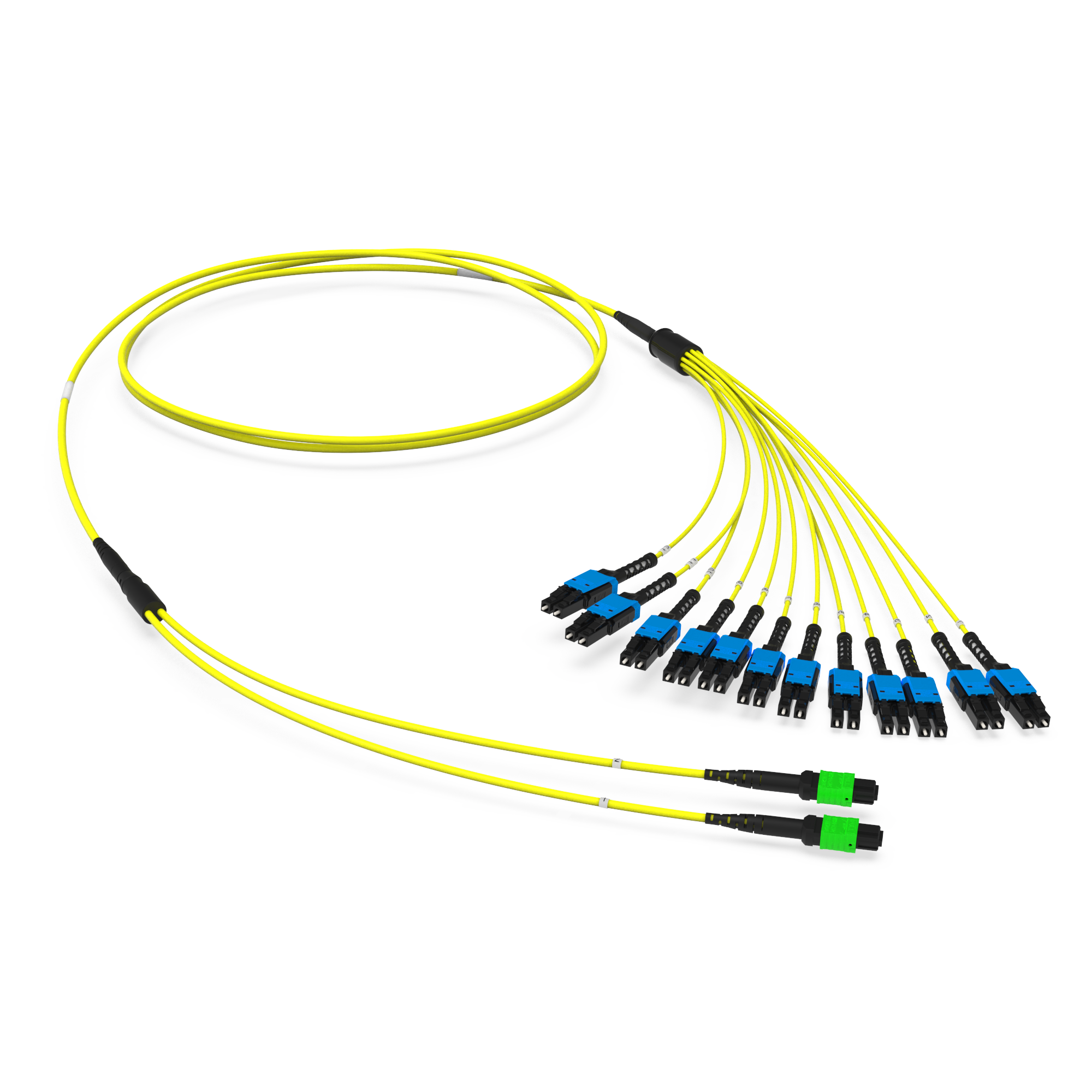 Оптическая соединительная сборка 24 x 09/125 OS2, MTP(12)f/LC-UPC Duplex Uniboot, Push-Pull-Boot, тип B, LSZH, ULL