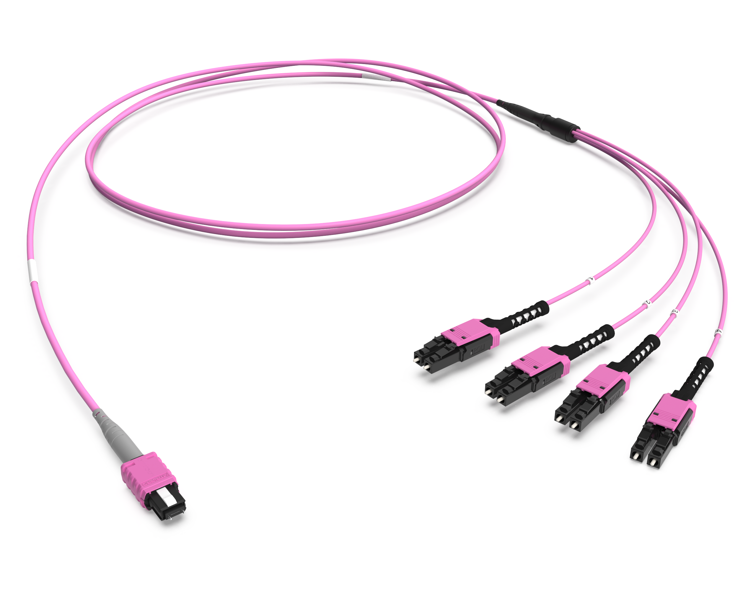 Оптическая соединительная сборка 8 x 50/125 OM4, MTP PRO(12)m/LC Duplex Uniboot, Push-Pull-Boot, тип UW, FRNC, ULL